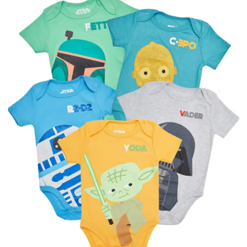 STAR WARS Baby Boys Bodysuit 5-Pack - Baby Bodysuits With Darth Vader, Boba Fett, Yoda, C-3PO, R2-D2 - Baby