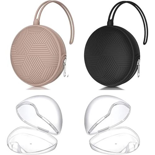 Smlpuame 4 Pack Pacifier Holder Case Set,2 Silicone Portable Pacifier Cover Pouch Bag for Diaper Bags Baby Carriage with 2 Transparent Pacifier Storage Container Box,Easy to Clean,Blush+Black