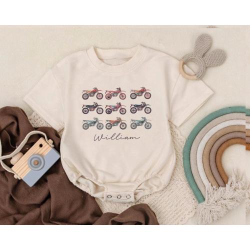 Personalized Dirt Bike Romper: Motocross Baby Bodysuit