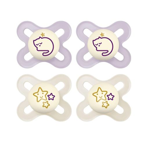MAM Original Start Night Baby Pacifiers, Binky for 0-3 Months, BPA-Free Silicone Nipple, Easy to Clean, Best for Newborn Babies, Developed with Medical Experts, 4 Count Binkies with Sterilizer Case