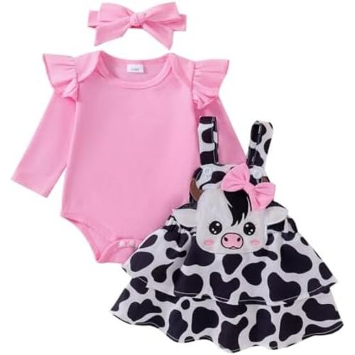 Newborn Baby Girl Halloween Outfit Long Sleeve Romper Onesie Suspender Skirt Headband Cute Fall Winter Clothes 3Pcs