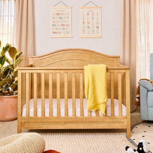 DaVinci Charlie 4-in-1 Convertible Crib - Honey: Pine Frame, Adjustable Height, Converts to Toddler and Full Bed