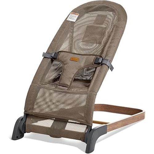 Foldable Baby Bouncer, Baby Bouncer Seat with 3 Adjustable Heights, Portable Newborn Rocker, Ergonomic Bouncer Seat for Natural Bounce, Bouncer for Babies 0-6 Months, Breathable Mesh (Light Brown)