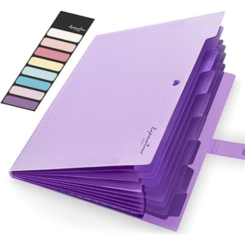 Sooez Accordion File Organizer, Letter Size Expanding File Folder with Labels, 8 Pocket Folders for Document, Portable Paper Bill Receipt Organizer for Home School Office Supplies, A4 Size, Purple
