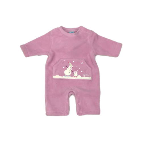 Infant girls Pink Fleece Snowman Baby Outfit Holiday Coverall 0-3 Months