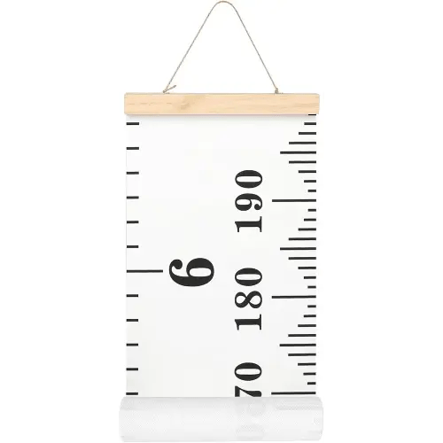 Mibote Baby Growth Height Chart Handing Ruler Wall Decor for Kids, Canvas Removable Height Growth Chart 79" x 7.9" (Black & White)
