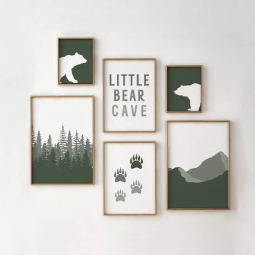Woodland Nursery Wall Art, Rustic Mountain Nursery Prints, Cozy Wilderness Art, Bear Wall Art, Forest Prints, Bear Paws, Little Bear Cave - Etsy