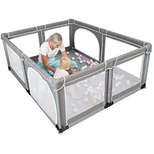 Yobest Baby Playpen, Extra Large Playyard for Babies, Indoor Baby Play Yard, Sturdy Safety Baby Fence Play Area Center with Gate, Giant Play Fence for Toddlers, Kids, Twins, Child, Infants - Grey