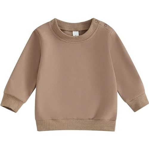 Toddler Baby Boy Girl Long Sleeve Crewneck Pullover Sweatshirt Sweater Outfits Solid Color Casual Clothes