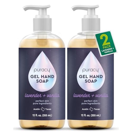 Puracy Organic Hand Soap, For the Professional Hand Washers We've All Become, Moisturizing Natural Gel Hand Wash Soap, Liquid Hand Soap Refills for Soft Skin (12 fl.oz, Lavender & Vanilla) 2-Pack