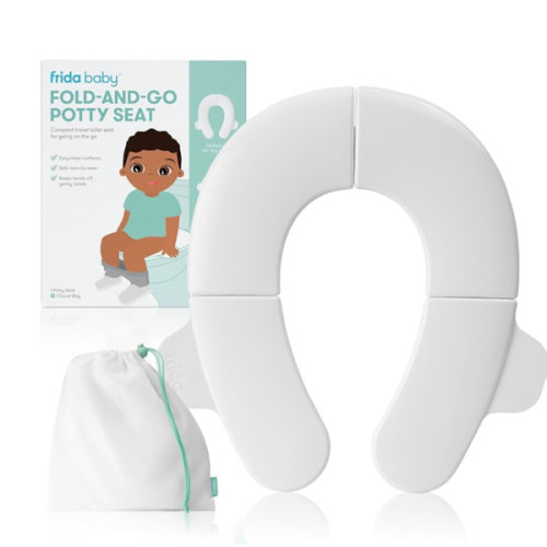 Frida Baby Fold-and-Go Portable Potty Seat for Toilet, Foldable Travel Potty Seat for Toddler, Fits Round & Oval Toilets, Non-Slip Base, Handles, Includes Free Travel Bag