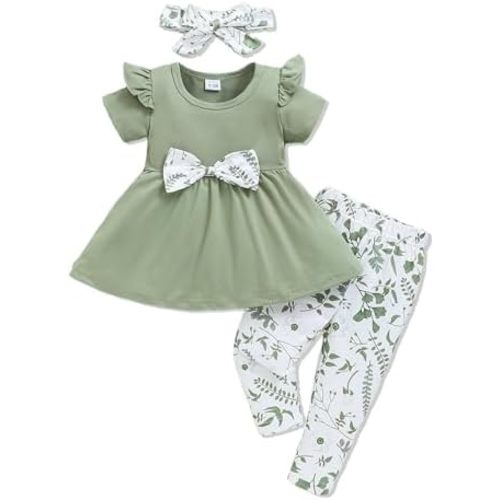 Doresbebe Baby Girl Clothes Toddler Girl Outfits Infant Girl Summer Clothes for Girl Ruffle Shirt Pants+Cute Headband 3PCS
