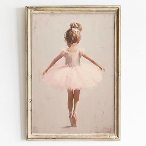 Ballet Girl Canvas Wall Art Pink Ballet Poster Baby Girl Nursery Artwork Ballerina Art Print Vintage Dancer Painting Pink Nursery Pictures Cute Ballerina Wall Art Elegant Dancer Picture 16x24in No Frame