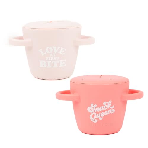 Bella Tunno Happy Snacker – No Spill Snack Cups for Toddlers and Babies, Baby Snack Container Made from Silicone BPA Free, Soft and Easy to Use (Love at First Bite,Snack Queen)