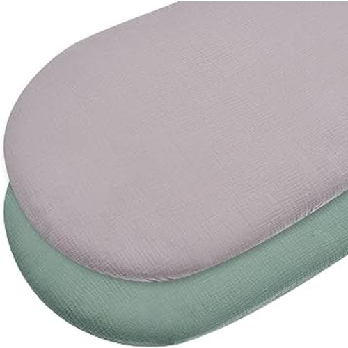 Muslin Bassinet Sheets Set 2 Pack Fitted Cradle Sheets for Bassinet Bedside Bassinet Sheets Baby Moses Basket Oval Rectangle Mattress Sheets