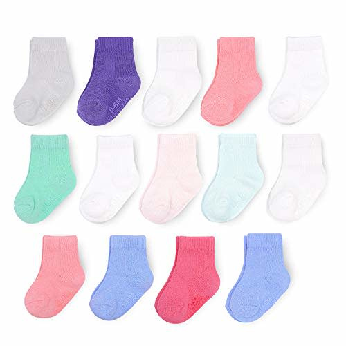 Fruit of the Loom Baby 14-Pack Grow & Fit Flex Zones Cotton Stretch Socks - Unisex, Girls, Boys