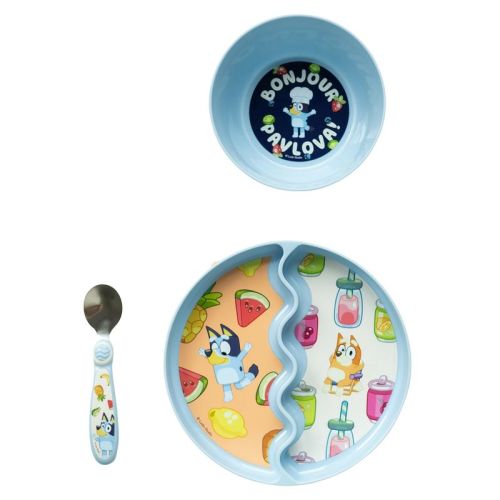 The First Years Bluey 3pc Stainless Steel Mealtime Baby Feeding Set with Divided Suction Plate, Bowl and Spoon