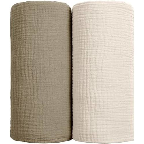 lulumoon Muslin Swaddle Blanket Baby - Cotton Swaddling Blanket Soft Baby Receiving Blanket Neutral 2Pack(Olive)