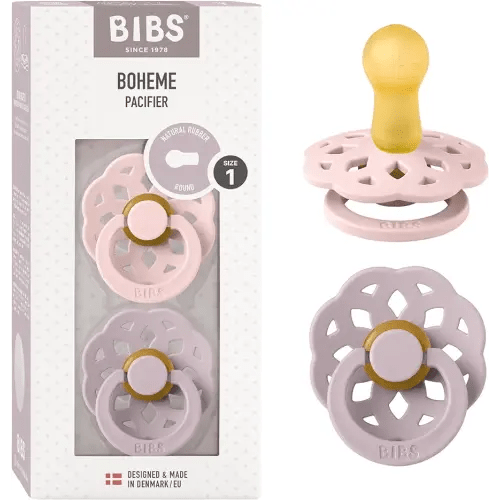 BIBS Pacifiers - Boheme Collection | BPA-Free Baby Pacifier | Made in Denmark | Set of 2 Blossom/Dusky Lilac Color Premium Soothers | Size 0-6 Months