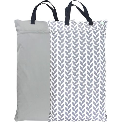 Reusable Hanging Wet Dry Cloth Diaper Bag (Grey Leaf, Grey)