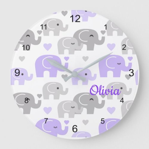 Purple Elephant Baby Girl Nursery Large Clock | Zazzle