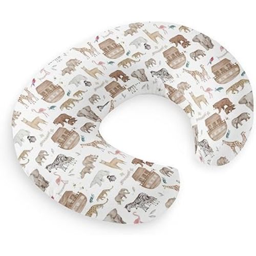 HawSkgFub Noah’s Ark Animal Boat Nursing Pillow Cover for Baby Boys Girls, Elephant Bear Giraffe Rhino Ship Breastfeeding Pillow Slipcover, Religious Nursing Pillowcase for Newborn Infant, Cover Only