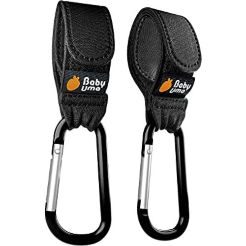 Baby Uma Stroller Hooks for Bags (2-Pack) - Universal Stroller Clips and Hooks, Carry 11 lbs Per Stroller Hook, Adjustable Stroller Carabiner Clip, Baby Essentials, Stroller Accessories