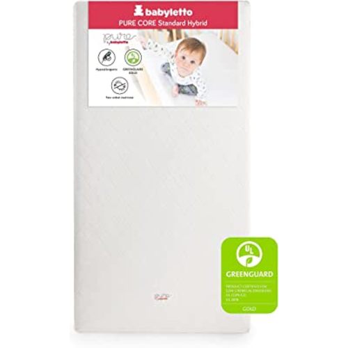 Babyletto Pure Core Crib Mattress, Hybrid Quilted Waterproof Cover, 2-Stage, Greenguard Gold Certified