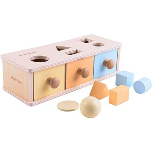 Montessori 3 in 1 Object Permanence Box Coin Box Shape Sorter for 8 Months up Baby Wooden Toy for Boy Girls Christmas Birthday Gift