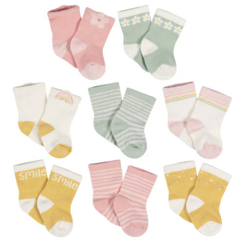 3-6M, 8-Pack Baby Girls Golden Floral Jersey Wiggle Proof® Socks