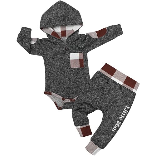 Fommy Newborn Baby Boy Clothes Plaid Letter Print Long Sleeve Hoodies + Long Pants 2PCS Fall Winter Outfits Set