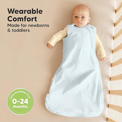 2-Pack Organic Baby Sleep Sacks, 100% Cotton - Soft & Breathable 0.5TOG Baby Wearable Blanket, Toddler Sleeping Sack 0-6 months, Easy to Wear Transitional Swaddles for Newborns, Infants (Glacier, S)