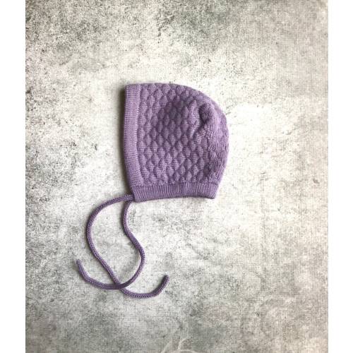 Baby Knitted Bonnet, Purple Baby Alpaca Blend Hat, Infant Knit Hat, Baby Hat With Ties, Baby Girl Beanie, Baby Easter Bonnet, Vintage Hat