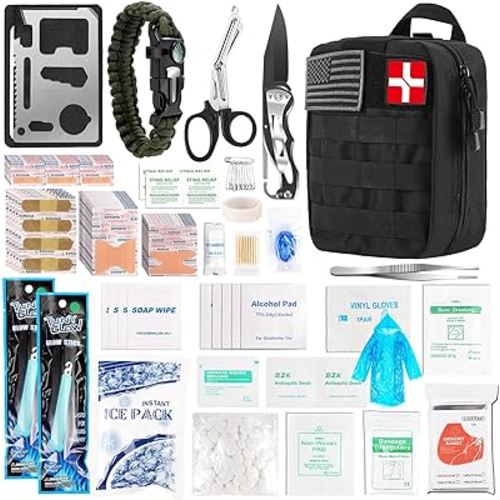 278 PCS First Aid Kit for Car Home, Gifts for Dad Him Men Women Kids Christmas, Survival Kits/Emergency Medical Supplies for Travel Office Outdoor Hiking Camping Backpacking (Black)