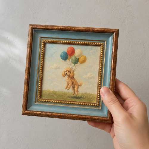 Toy Poodle Balloon Oil Painting, Hand Painted Framed Poodle Art, Poodle Lover Gift, Whimsical Decor