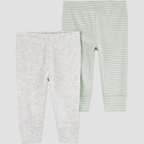 Carter's Just One You®️ Baby Boys' 2pk Pants - Green/Gray 6M: Cotton-Polyester Blend, Slim Fit, Full Elastic Waistband, Ankle Length