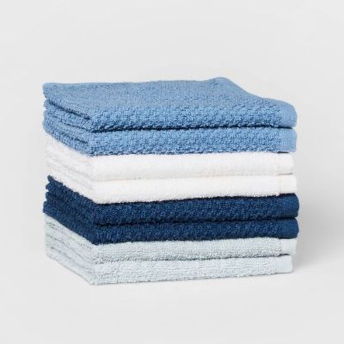 8pc 12"x12" Kids' Washcloth Set Blue - Pillowfort™: Cotton Terry Face Towels, Machine Washable, Oeko-tex Certified