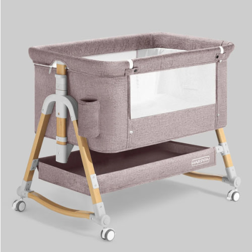 HARPPA Cuddly 3-in-1 Baby Bassinet Bedside Sleeper for Reflux | Attaches to Bed, Adjustable 5 Heights, Non-Toxic & CPSC Certified | Sturdy Aluminum Frame, Portable Wheels, Tool-Free Setup, Gentle Rocking | Perfect for Newborns, Infants, Small Spaces & Saf