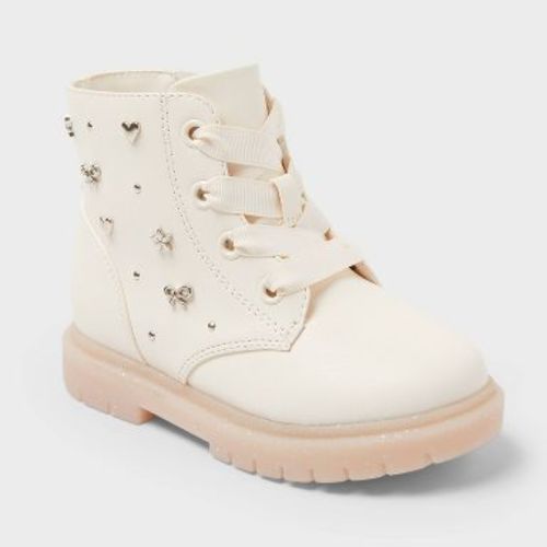 Toddler Amaya Lace-Up Combat Boots - Cat & Jack™ Ivory 9T: Zipper Closure, Cushioned Insole