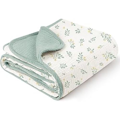 Konssy Muslin Baby Blankets for Girls Boys, 100% Cotton Crib Blanket for Baby Infant Toddler, Super Soft and Lightweight Nursery Blankets 40"x36"