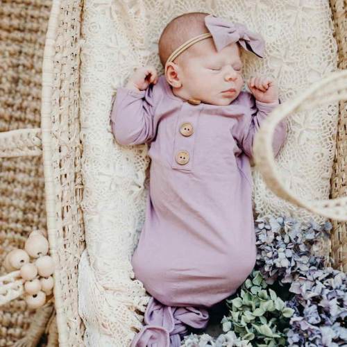 Dusty Purple Bamboo Knotted Gown & Hat NB