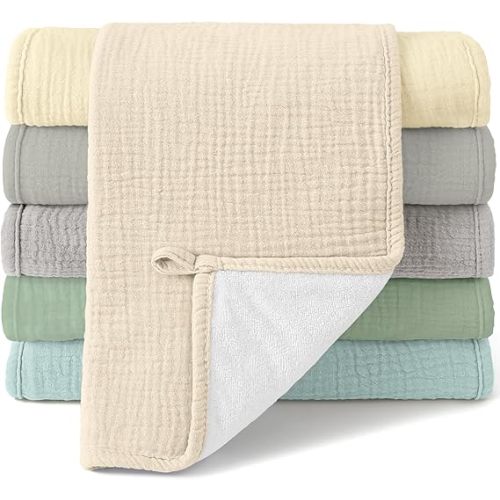 Bearmoss Muslin Burp Cloths, 100% Cotton Baby Burping Clothes, Large Extra Soft Absorbent for Unisex Newborn Boy and Girl, 20x10in, 6 Pack
