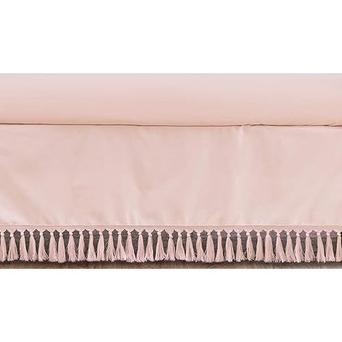 Sweet Jojo Designs Pink Boho Bohemian Girl Baby Nursery Crib Bed Skirt Dust Ruffle - Solid Color Blush Shabby Chic Princess Luxurious Luxury Elegant Vintage Designer Boutique Victorian Cotton Fringe