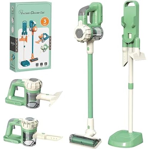 YoCool Kids Vacuum That Really Works Aged 3+ Cordless Baby Vacuum Cleaner Toddler Cleaning Set Suction Toys for Baby Girl Boy (Green and White)