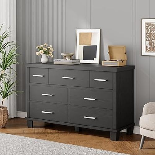 Dresser for Bedroom with 7 Drawers, Modern Chest of Drawers Closet with Metal Handle, Wooden Dresser Organizer, for Bedroom, Living Room
