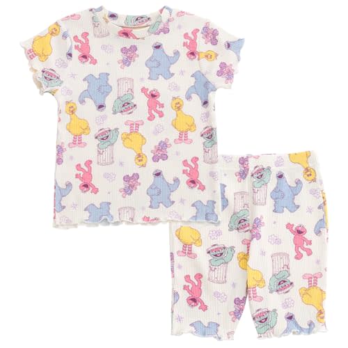 Sesame Street Ribbed T-Shirt and Shorts Outfit Set Newborn to Little Kid Sizes (0-3 Months - 5)