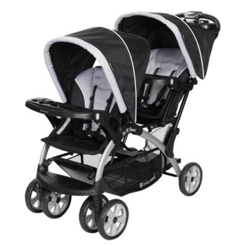Baby Trend Double Infant and Toddler Stroller w/ Harness and Basket, Sit N' Stand, Khaki