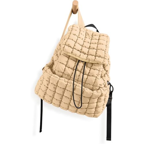 ODODOS Quilted Backpack 2.0 for Women Lightweight Puffer Hiker Pack Drawstring Padding Travel Gym Bag, Beige