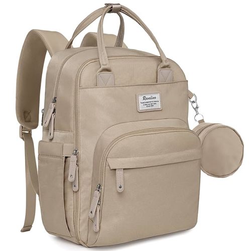 RUVALINO Diaper Bag Backpack, Multifunction Travel Pack Maternity Baby Changing Bags, Large Capacity, Waterproof, Clay