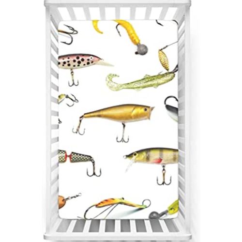 Fishing Themed Fitted Crib Sheet,Soft & Stretchy Fitted Crib Sheet - Baby Crib Sheets for Girl or Boy,Multicolor,28“ x52“